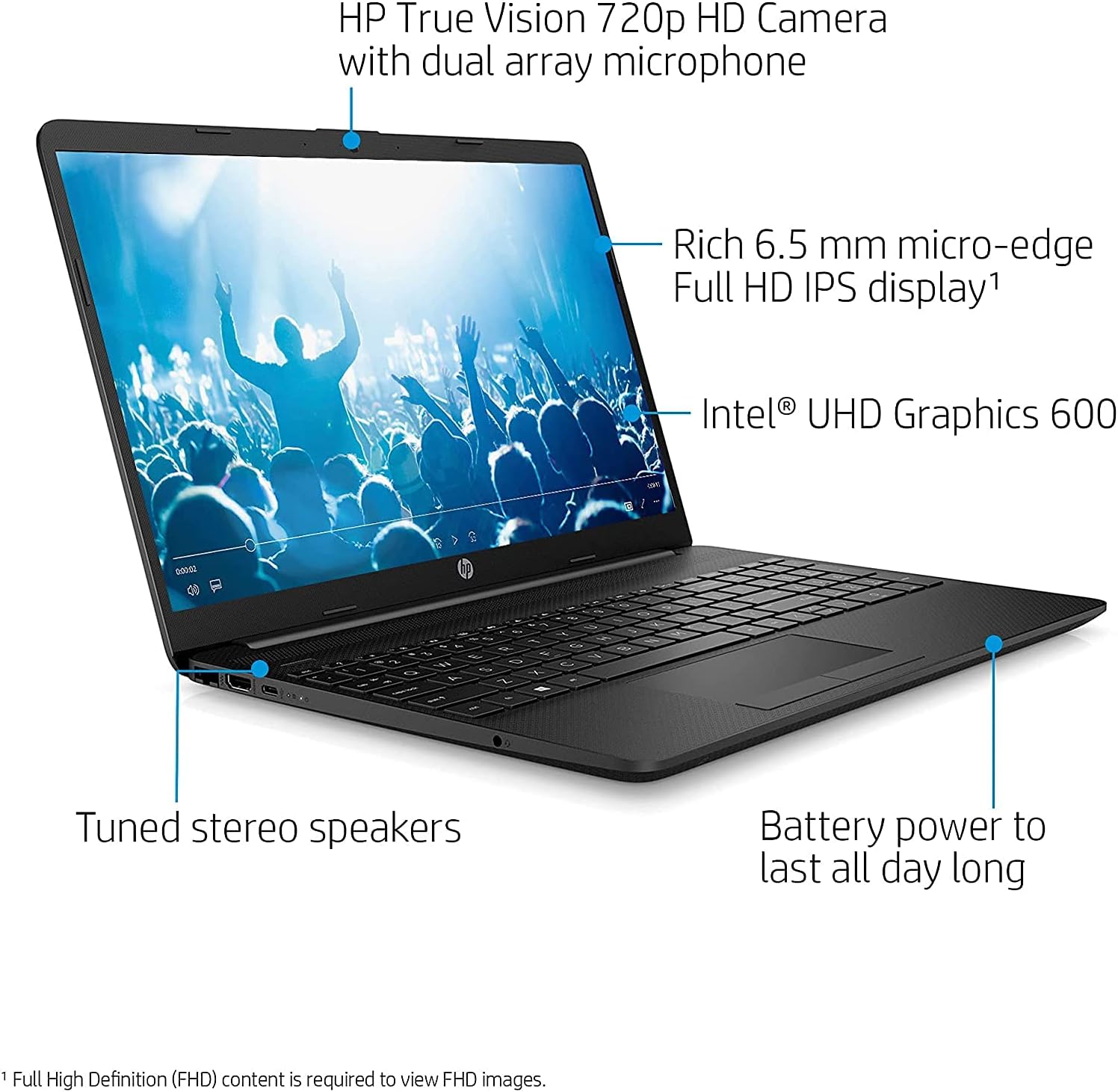 HP 15 Notebook Laptop 15.6in FHD Display Intel Celeron N4020 Upto 2. GHz 8GB RAM 256GB SSD Intel UHD Graphics Bluetooth Webcam WIN10, Black