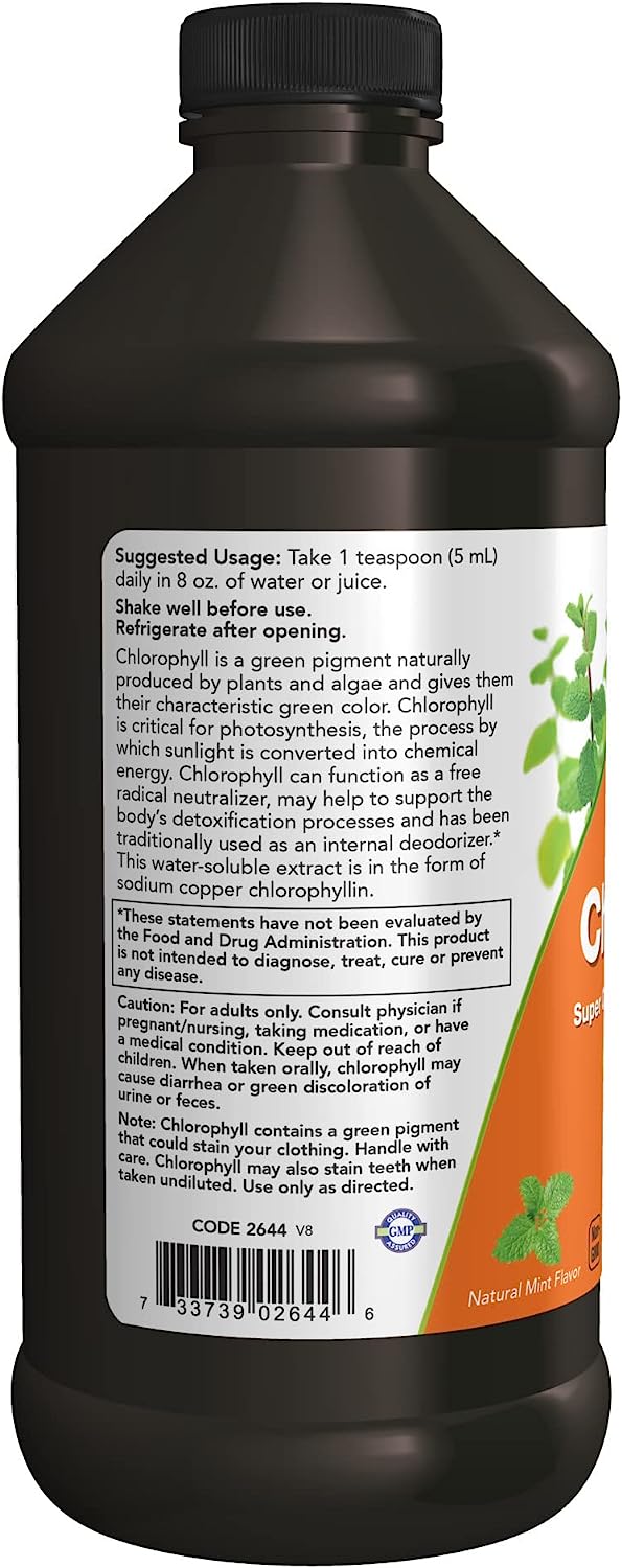 now supplements, liquid chlorophyll, super concentrated, internal deodorizer, mint flavor, 16-ounce, NOW1322