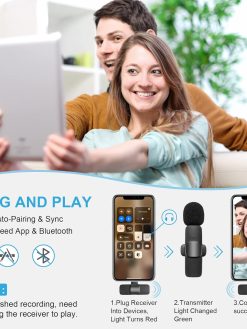 Wireless Lavalier Microphone for Type-C Phone- Plug-Play Wireless Mic with 2 Microphone for USB-C Android Phone Video Recording- Interview- Vlog- Auto Sync and Noise Reduction- 2.4G