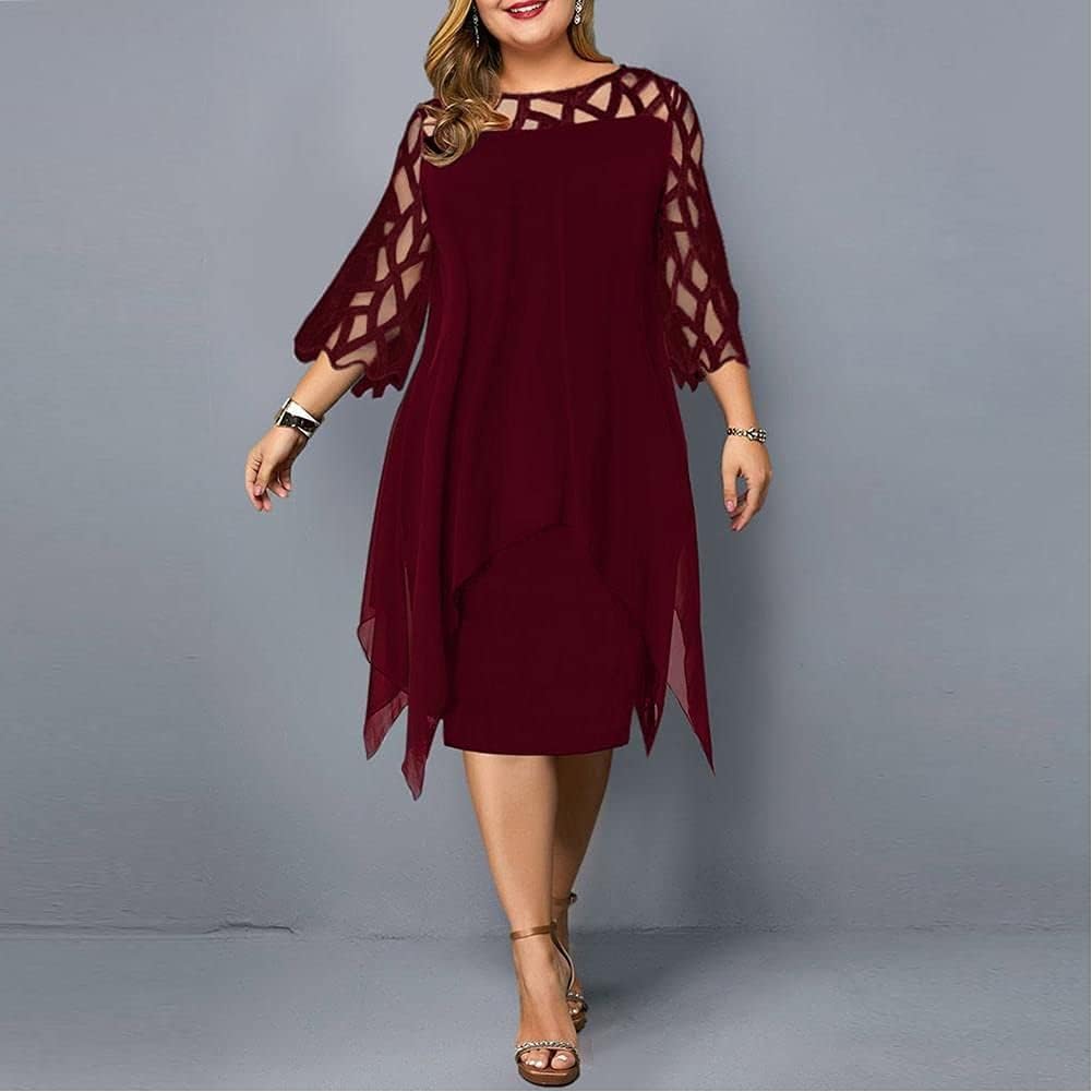 Women'S Summer Dress Plus Size Party Dress Ladies Elegant Mesh Sleeve Casual Wedding Club Outfits