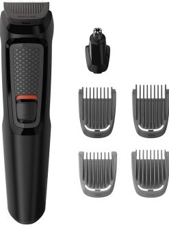 Philips Multigroom Series 3000 for Face, 6-in-1 Grooming Kit for beard, moustache, nose & ear hair, cordless, 60 min runtime, 16h full charging time, MG3710/33,Black