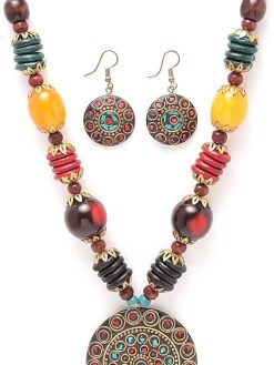 Shining Diva Fashion Latest Stylish Traditional Tibetan Pendant Necklace Jewellery Set for Women (13208s)