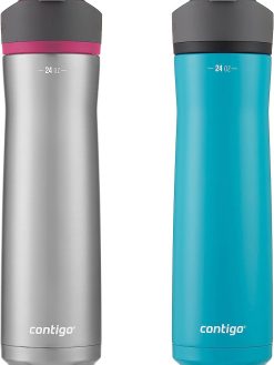 Contigo Cortland Chill 2.0 Water Bottle with AUTOSEAL Lid Stainless Steel Water Bottle, 24 oz., 2 Pack, Juniper & Dragon Fruit, Pink and Black, 24 Ounce