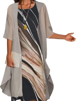 Women's Midi Dresses with Jacket Two-Piece Set