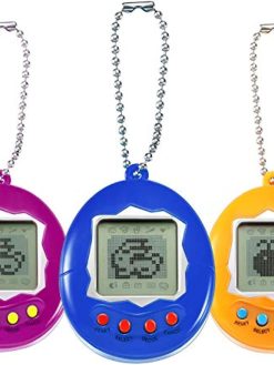 Skylety 3 Pieces Virtual Electronic Digital Pets Keychain Game Keyring Electronic Toys Nostalgic Virtual Digital Pet Retro Handheld Game Machine (3 Pieces, Rose Red, Yellow, Blue)