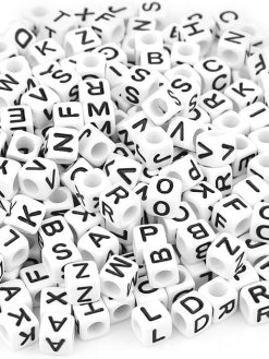 300Pcs White Acrylic Single Letter Cube Beads A-Z DIY Alphabet Beads for Jewelry Making,DIY Bracelets, Necklaces