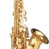 Saxophone, Bb Soprano Saxophone Gold Lacquer Brass Sax with Instrument Case Mouthpiece Neck Strap Cleaning Cloth Brush for Musicians Beginners