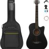 SHINEDOWN 38 inch Acoustic Guitar in Full Size Black Beginner All Wood Cutaway Starter Set with Free Bag/Capo/A Pack of Extra Strings/Picks/Strap