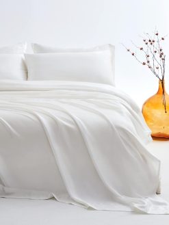 Satin Bed Sheets, Queen Size Sheets Set, 4 Pcs Silky Bedding Set, Hotel Luxury Silky Bed Sheets for Mattress, Wrinkle, Stain Resistant - Deep Pocket Fitted Sheet, Flat Sheet, Pillowcase, Ivory