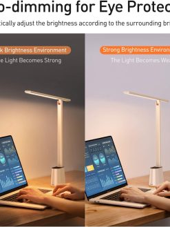 Baseus LED Desk Lamp Auto-Dimming Table Lamp Eye-Caring Smart Lamp Touch Control 47" Wide Illumination 250 Lumens 5W 3 Color Modes for Home Office, Living Room, Bedroom, Painting (White)