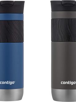 Contigo Byron Vacuum-Insulated Stainless Steel Thermal Travel Mug with SnapSeal Leak-Proof Lid, Reusable Coffee Cup or Water Bottle Keeps Drinks Hot or Cold for Hours, 20 oz 2-Pack, Sake/Blue Corn