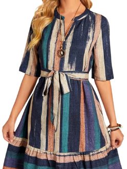 Lymio Women's V Neck Short Sleeve Cotton Dress (D-566)