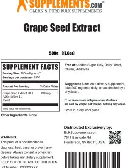 BulkSupplements.com Grape Seed Extract Powder - Herbal Supplements, Antioxidants Supplement - 200mg of Grapeseed Extract Powder per Serving, Gluten Free (500 Grams - 1.1 lbs)