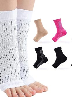 Sweet Seven Compression Foot Sleeve Support Socks - 6 Pairs, Anti-Fatigue, Pain Relief for Men & Women Ankle Brace, Neuropathy, Tendonitis Relief - Foot Compression Sleeves Combo Pack(S/M)