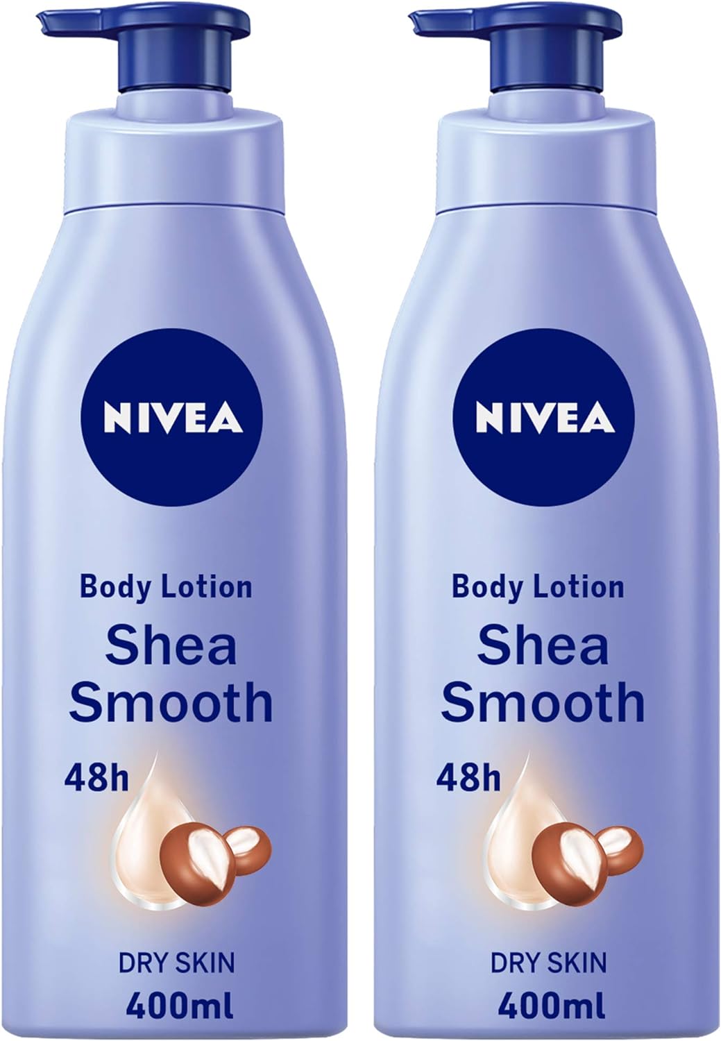 NIVEA Body Lotion Dry Skin, Moisturizing Shea Smooth Shea Butter, 2x400ml