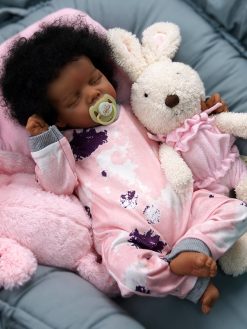 JIZHI Lifelike Reborn Baby Dolls Black -17Inch Baby-Soft Body & Curls Realistic-Newborn Baby Dolls African American Real Life Baby Dolls Cloth Body with Feeding Kit & Gift Box for Kids Age 3+