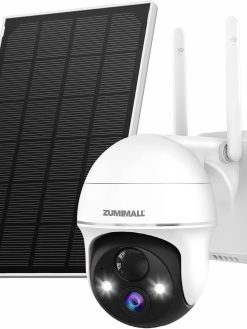 ZUMIMALL Security Cameras Wireless Outdoor, 2K 360° PTZ Outdoor Camera Wireless, Solar Security Cameras for Home, Spotlight & Siren/2.4G WiFi/3MP Color Night vision/2-Way Talk/PIR Detection/SD/Cloud