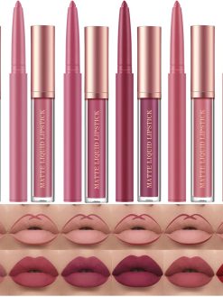 BestLand 12Pcs Matte Liquid Lipstick + Lip Liner Pens Set, One Step Lips Makeup Sets Pigment Velvety Nude Lip Stain Waterproof Long Wear Lip Gloss Make up Gift Set (Set B)