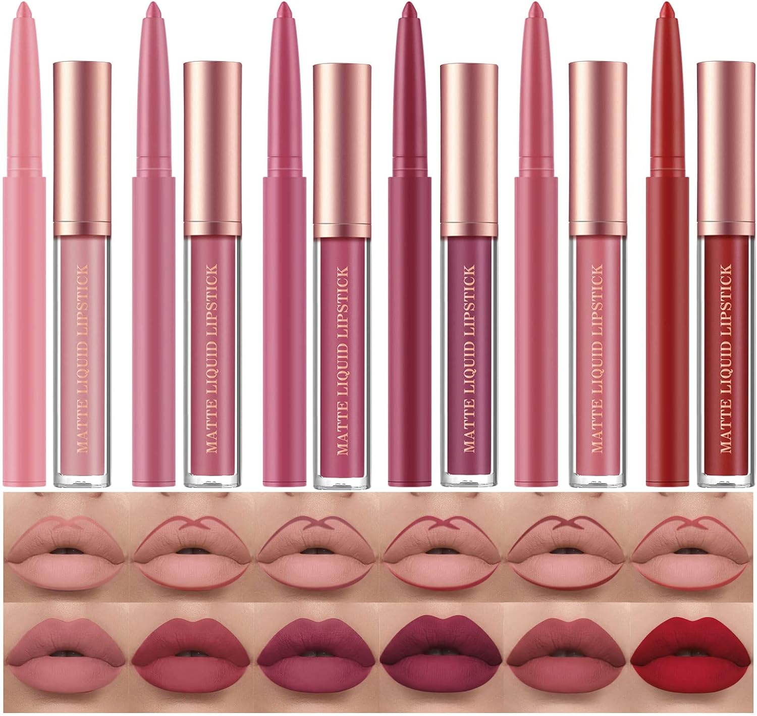 BestLand 12Pcs Matte Liquid Lipstick + Lip Liner Pens Set, One Step Lips Makeup Sets Pigment Velvety Nude Lip Stain Waterproof Long Wear Lip Gloss Make up Gift Set (Set B)