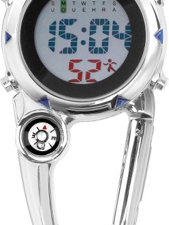 Carabiner Digital Watch, Clip on Quartz Watch, Waterproof and Shockproof Pocket Fob Watch Glow in The Dark with Alarm Clock Date Week for Outdoor Sports