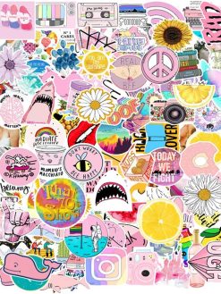 TaemBuy Laptop Cartoon Water Bottles Stickers, 103 Pieces, Pink