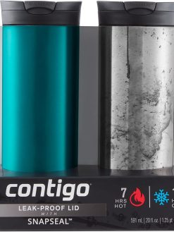 Contigo SnapSeal Insulated Stainless Steel Travel Mug 2-Pack, 20 oz, Spirulina & Polished Concrete
