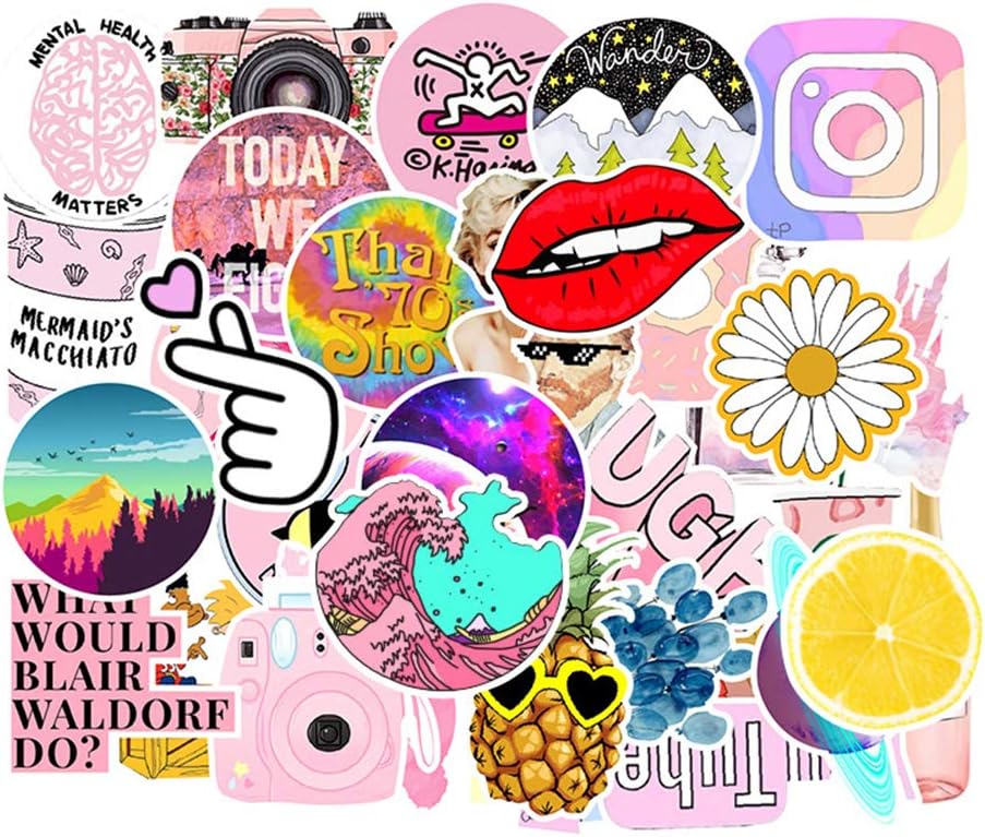 TaemBuy Laptop Cartoon Water Bottles Stickers, 103 Pieces, Pink