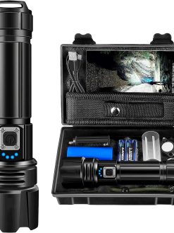 OMIRA Flashlight High Lumens, Rechargeable, XHP70.2 Super Bright 30000 Lumens Flashlight, IP67 Waterproof, Zoomable Handheld Flashlight, High Power Flash, For Camping