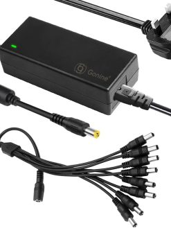 12V 5A 60W Security Camera Power Adapter 100V-240V AC to DC with 8-Way Power Splitter Cable Power Supply for CCTV Security Camera DVR, LED Strip Lights