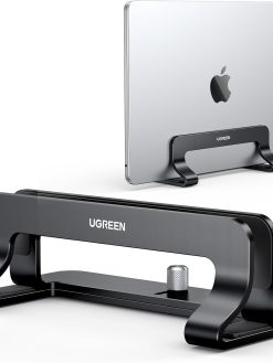 UGREEN Aluminum Vertical Laptop Stand, Double Desktop Stand Holder with Adjustable Dock Space-Saving Anti Slide Silicone Grips for All Tablet/iPad MacBook/Surface/Samsung/HP/Dell/Chrome Book Black