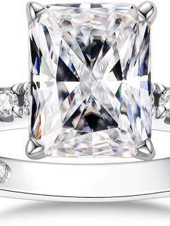 AnuClub Radiant Moissanite Engagement Ring Set,D Color Lab Created Diamond, 18K White Gold Plated Sterling Silver Promise Anniversary Ring for Women, Elegant Gift Packed