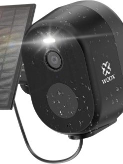 Woox 2K Wireless Outdoor WiFi Surveillance Camera Solar Panel + Batteries, 360° Pan/Tilt, PIR Motion Detection, Night Vision, Waterproof IP65 Two-Way Audio Alarm Siren