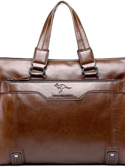 Daihu Men's 15.6 Inch Laptop Bag - Business Leather Briefcase Messenger Bag Office Bag Travel Bag (Brown)