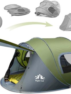 Night Cat Backpacking Tent for One 1 to 2 Persons Lightweight Waterproof Camping Hiking Tent for Adults Kids Scouts Easy Setup Single Layer 2.2x1.2m