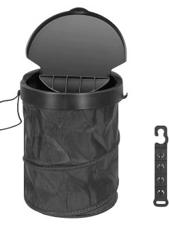 ikeoat Car Trash Can with Lid, ikeoat Collapsible Pop Up Cars Trash Bin Container Leak-Proof Waterproof Portable Garbage Storage Bag Multifunctional Organizer Trash Can Bin with Hanging Hook Black