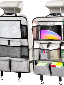 Car Seat Organiser, 2 Pcs Car Back Seat Organiser for kids, Car Seat Protector With 9 Storage, Car Accessories for Family Road Trip (Grey)
