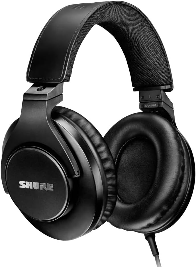Shure SRH440A Over-Ear Wired Headphones for Monitoring & Recording, Professional Studio Grade, Enhanced Frequency Response, Work with All Audio Devices, Adjustable & Collapsible Design - 2022 Version