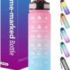 Water Bottle 1L / 32oz with Motivational Time Marker Straw Strainer SK Tritan Plastic BPA Free Sport Water Bottles for kids Fitness Gym Office Outdoor Sports and Exercise | Leak Proof (Pink & Blue)