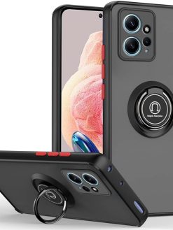 Zubitech Case For Redmi Note 12 4G Case Cover (not for 5G Version) Rotational Metal Ring Grip Kickstand Cover Magnetic Car Mount Holder Case Shockproof TPU Bumper Protection Case (Black)