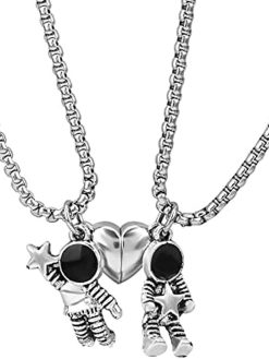 REVHQ 2 Pcs Stainless Steel Couples Necklaces Astronomy Spaceman Magnetic Matching Couple Necklaces Valentine’s Day Gift for Him Her or Best Friends Jewelry