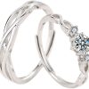 Valentine's Day Couple Ring, Adjustable Matching Rings, Sterling Silver Simple Twisted Diamond Rings Set, Proposal Engagement Wedding Ring, Ring Gifts for Women Her Girlfriend Wife