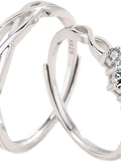 Valentine's Day Couple Ring, Adjustable Matching Rings, Sterling Silver Simple Twisted Diamond Rings Set, Proposal Engagement Wedding Ring, Ring Gifts for Women Her Girlfriend Wife