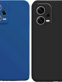 SARAOONT™ 2 Pcs Xiaomi Redmi Note 12 5G/Poco X5 Global TPU Silicone Case Cover - Shockproof, Slim Fit 2 Pack - Enhanced Protection, Anti-Slip Design, Precise Cutouts - Black & Dark Blue
