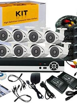 Tomvision 8Channel AHD CCTV surveillance Kit with 8CH DVR Security Recording System and 8Pcs White Case Metal Outdoor Bullet DVR KIT P2P Clouds Home Security (WhiteKit)