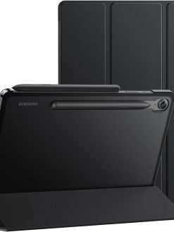 JETech Case for Samsung Galaxy Tab S9 FE 10.9-Inch, Slim Translucent Back Tri-Fold Stand Protective Tablet Cover, Support S Pen Charging, Auto Wake/Sleep (Black)