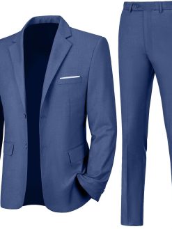 Lynerun Mens Slim Fit 2 Piece Suit Two Button Notched Lapel Solid Suit Jacket Pants Set Tuxedo for Prom