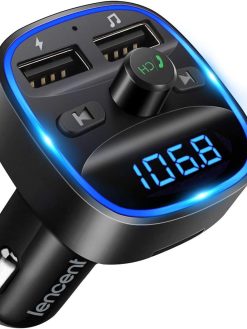LENCENT FM Transmitter, Bluetooth FM Transmitter Wireless Radio Adapter Car Kit with Dual USB Charging Car Charger MP3 Player Support TF Card & USB Disk
