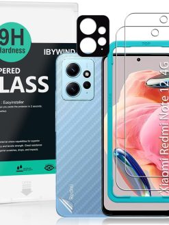 IBYWIND Screen Protector For Xiaomi Redmi Note 12 4G(6.67"),with 2Pcs Tempered Glass,1Pc Camera Len Protector,1Pc Backing Carbon Fiber Film[Fingerprint Reader,Easy to install]