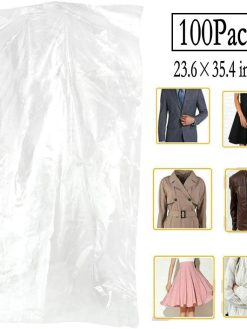 100 Pack Garment Bag Transparent Clothing Dust Cover Dustproof Hanging Clothes Suit Dress Jacket Cover for Dry Cleaner, Home Storage,Travel, Clothes Storage Closet,23.6 x 35.4 inches