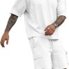 YawYews Men's 2 Piece Outfits Casual Tracksuit Cargo Shorts Summer Athletic Drop Shoulder Sleeve Sportwear Set